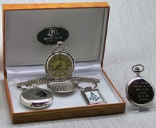 Engraved FREEMASON POCKET WATCH Keyring Set in Gift Case Masonic Personalised