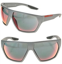 PRADA LINEA ROSSA ACTIVE 08U Silver Red Mirrored Sport Sunglasses PS08US Wrap