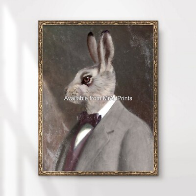 Winterhase Kaninchen Gemälde Kunstdruck Poster lustig Tier schrullig historisch Deko