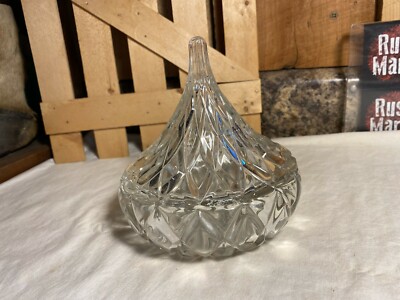 Vintage 1994 HFC Hershey Kiss Shaped Crystal Lidded Candy Dish
