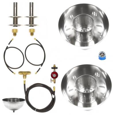B4BCK-2PK Pair DIY Propane Table Top Fire Bowls Complete Basic Kit SS316 Burner
