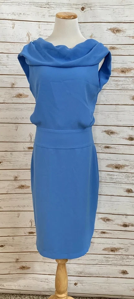 Rachel Roy Draped Matisse Blue Sheath Dress Size 6 Career Cocktail Business $445 - Image 3 of 4