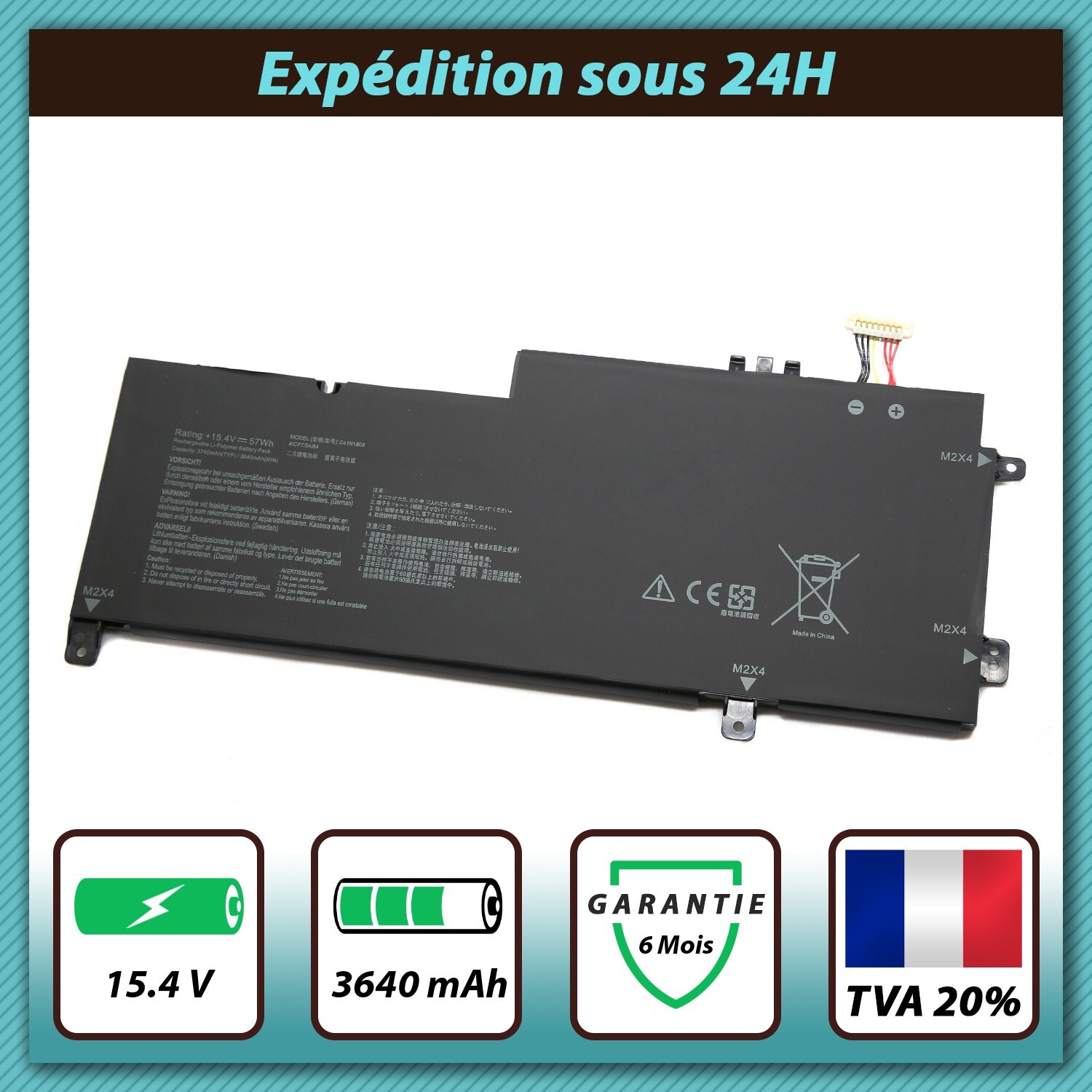 Batterie C41N1809 Asus Zenbook Flip 15 UX562FDX bloc alimentation 15.4V