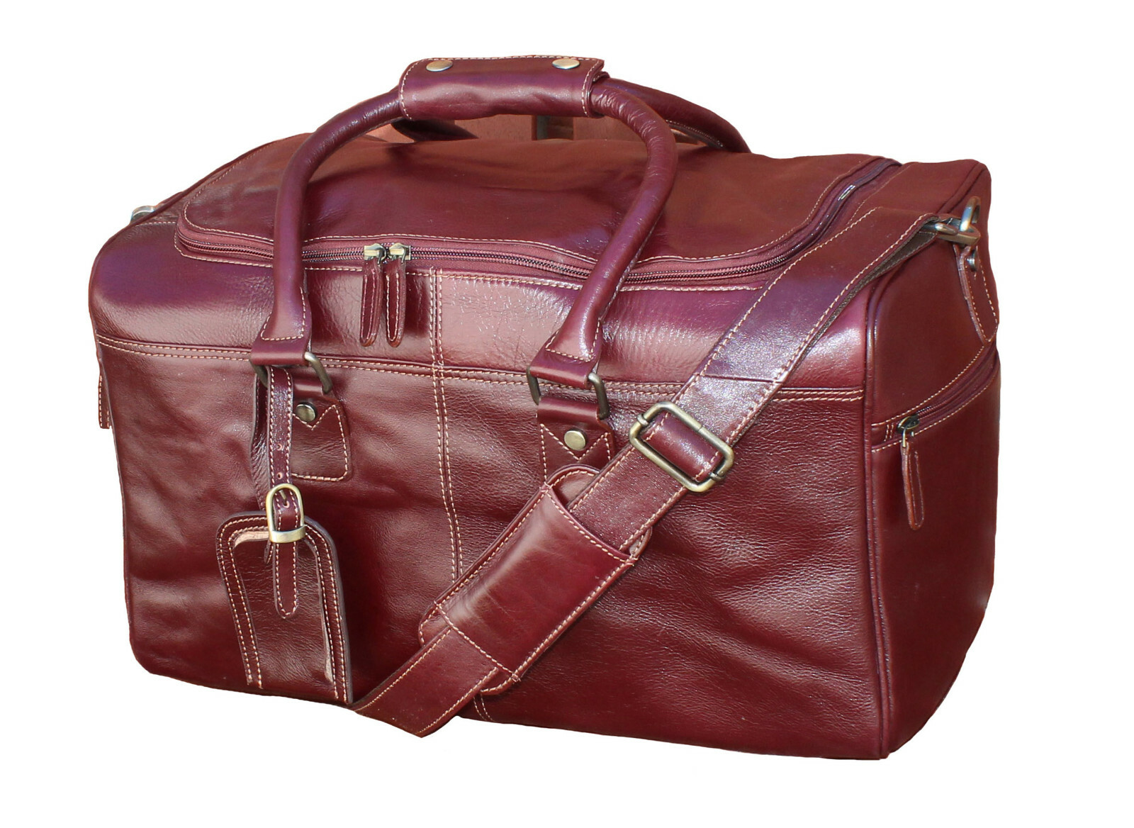 545BRNGenuine Leather Travel Duffle Holdall Bag