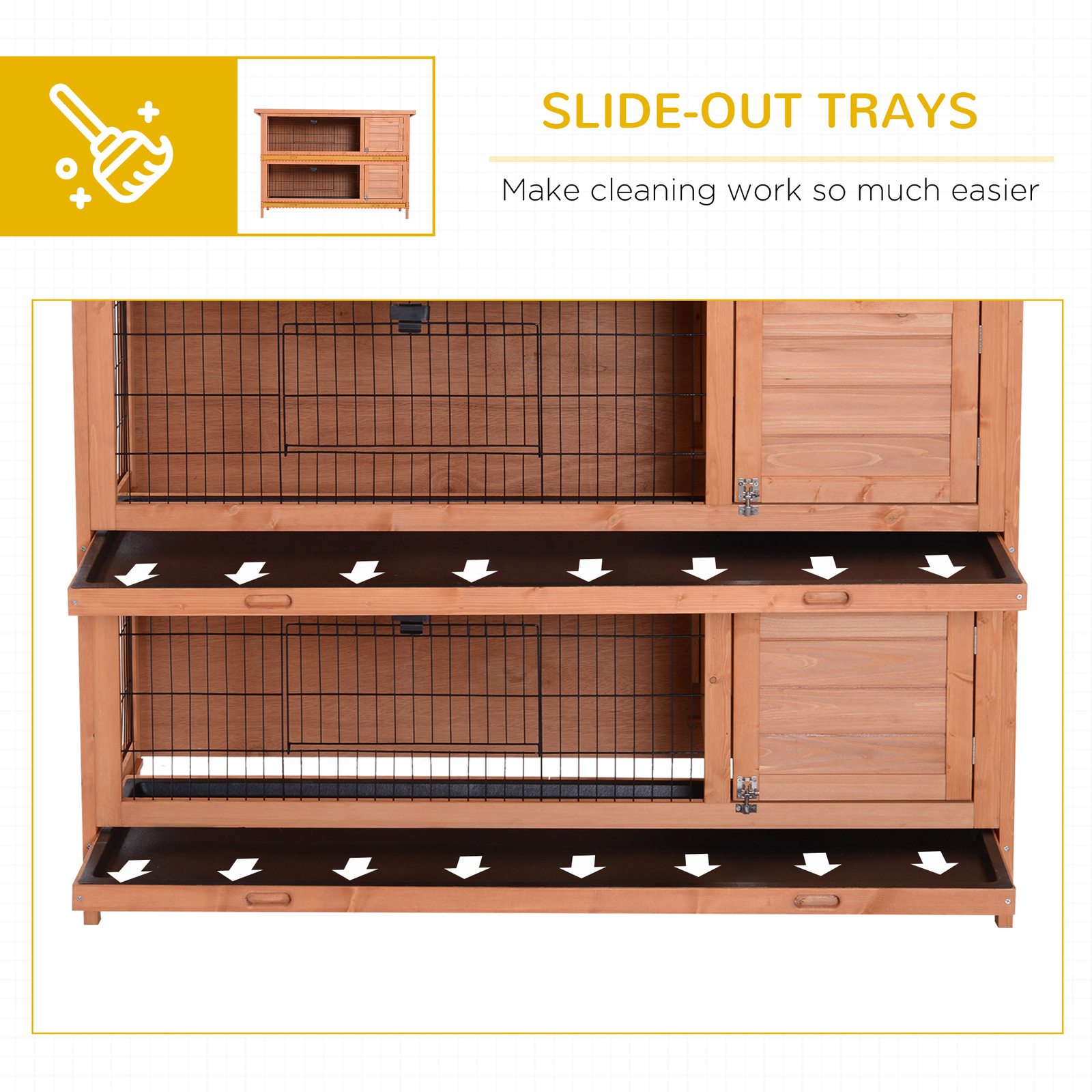 PawHut 54 Inch Large Rabbit Hutch Guinea Pig Hutches with Sliding Trays