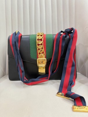 Gucci Sylvie Medium Black Calfskin Leather Crossbody Shoulder Bag Duty Paid