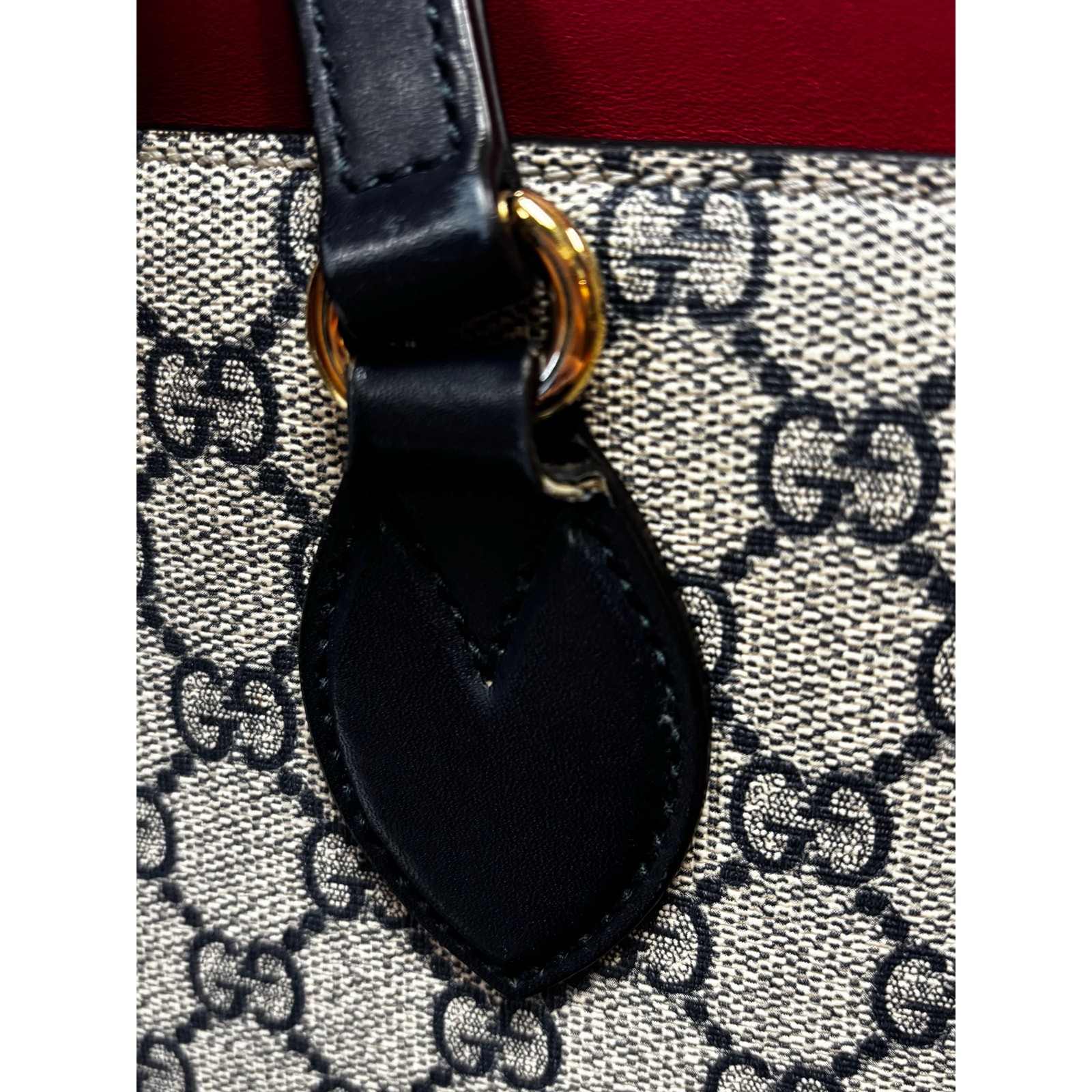 GUCCI GG Supreme Large Navy Blue Monogram & Red Leather Tote Shoulder Bag image 4