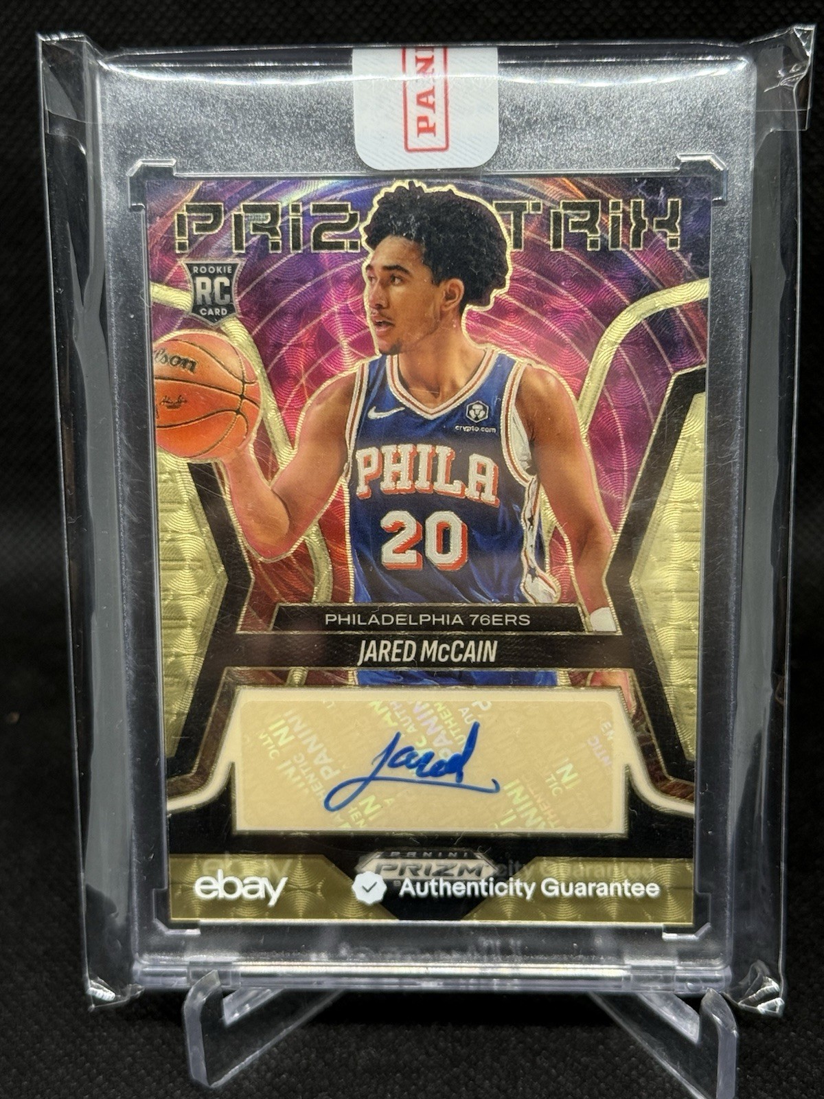 2024-25 Prizm Black Jared Mccain Prizmatrix Signatures Gold Vinyl RC Auto /5