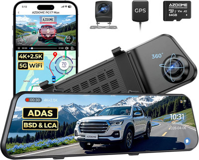 4K+2.5K Mirror Dash Cam with AR Effects, ADAS, BSD & LCA Rear View Mirror Camera