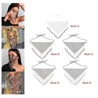 Elegante Frauen Gesichtsmaske Kette Quaste Schleier, Strass Maske Schmuck für