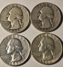 1946-1963 Silver Washington Quarters Lot of 4 90% Coins Circulated-$1.00 face