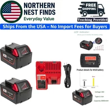 2PACK 5.0Ah 18V Lithium Battery & Charger for M18 Power Tools - High Performance