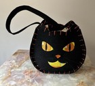 Vintage HALLOWEEN Black Cat Small Felt Treat Candy Tote Bag Purse CUTE — photo 1