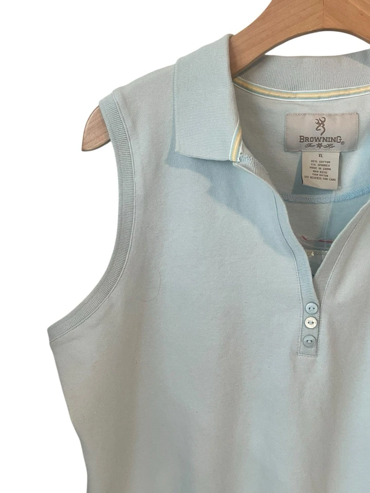 Blusa regata feminina Browning sem mangas XL azul gola V com botão nova com etiquetas - Imagem 2 de 4