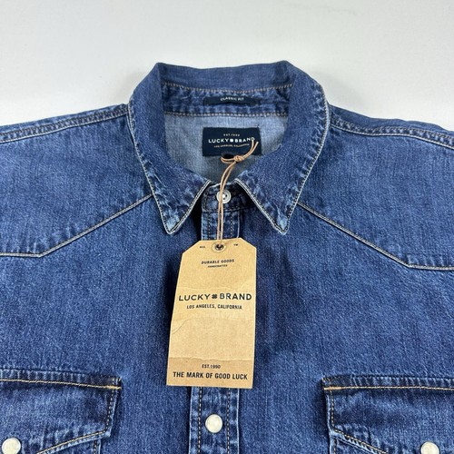 Lucky Brand Shirt Mens 2XL Blue Denim Pearl Snap Blue Western Cowboy Rodeo  - Picture 4 of 9