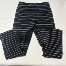 GLYDER Women's Medium Pure Barre Black White Striped Full Length Leggings Pants