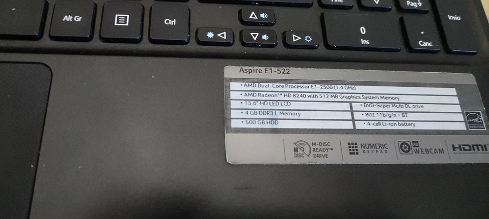 Acer Aspire E1-522   -LEGGERE BENE- - Immagine 4 di 4