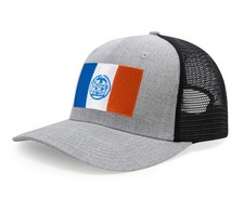 New York City Flag Hat Men Women - Snapback Trucker Baseball Cap (Grey Black)
