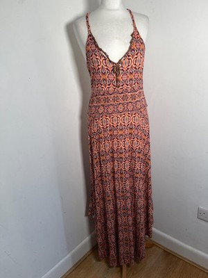 Joe Browns jersey maxi dress 14 VGC beaded pattern print boho beach holiday