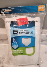 Hanes 6 Pack Tagless White Boys Briefs Underwear Size M Medium 10-12 NIP