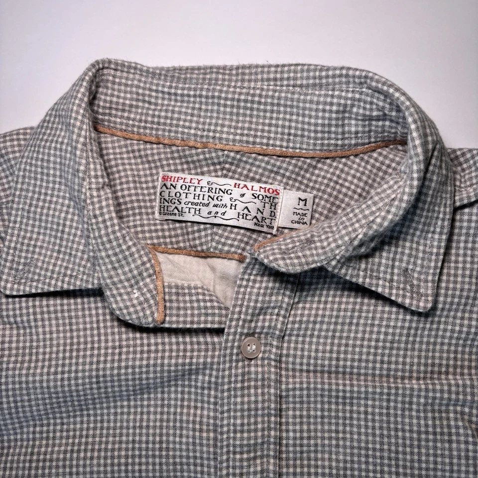 Рубашка мужская Shipley And Halmos средняя на пуговицах серая и белая клетчатая повседневная для взрослых - Изображение 3 из 4