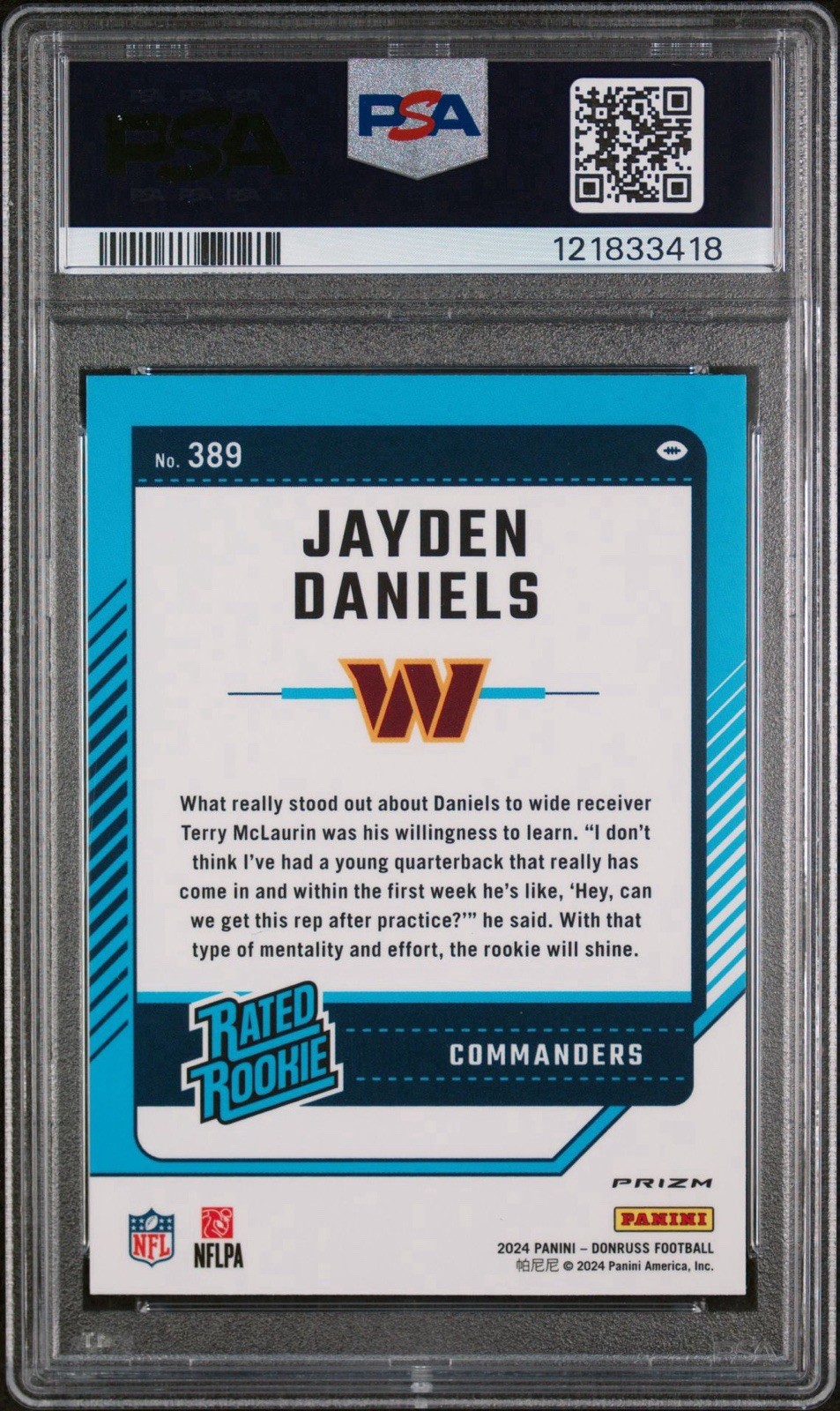 2024 Donruss Optic JAYDEN DANIELS Rated Rookie Red Pandora PSA 9 view 2