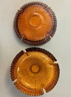 2 Vintage Blenko 624 Honey Amber Brown Orange 8” & 9” Ribbed Glass Ashtray Dish