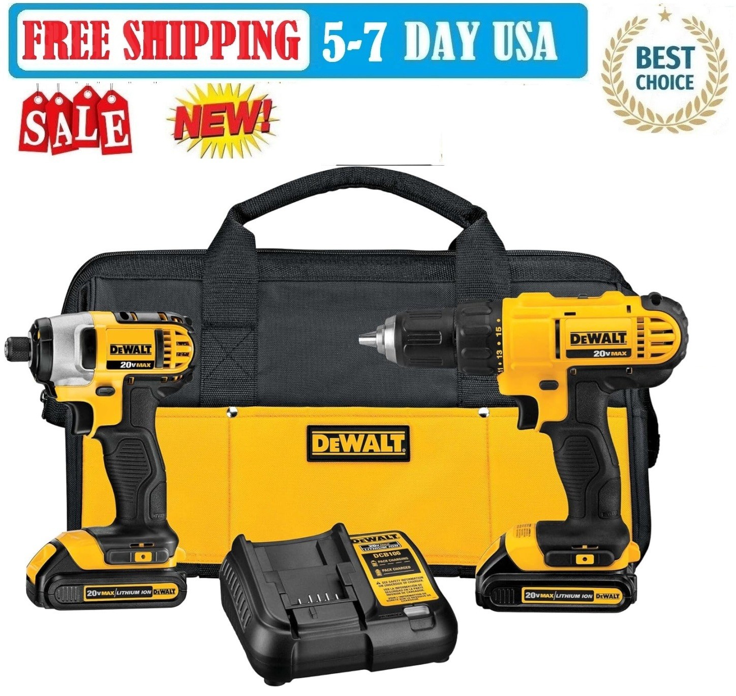 DEWALT 20V MAX Drill & Impact Driver Combo Kit DCK240C2 w/2 Batteries Charger