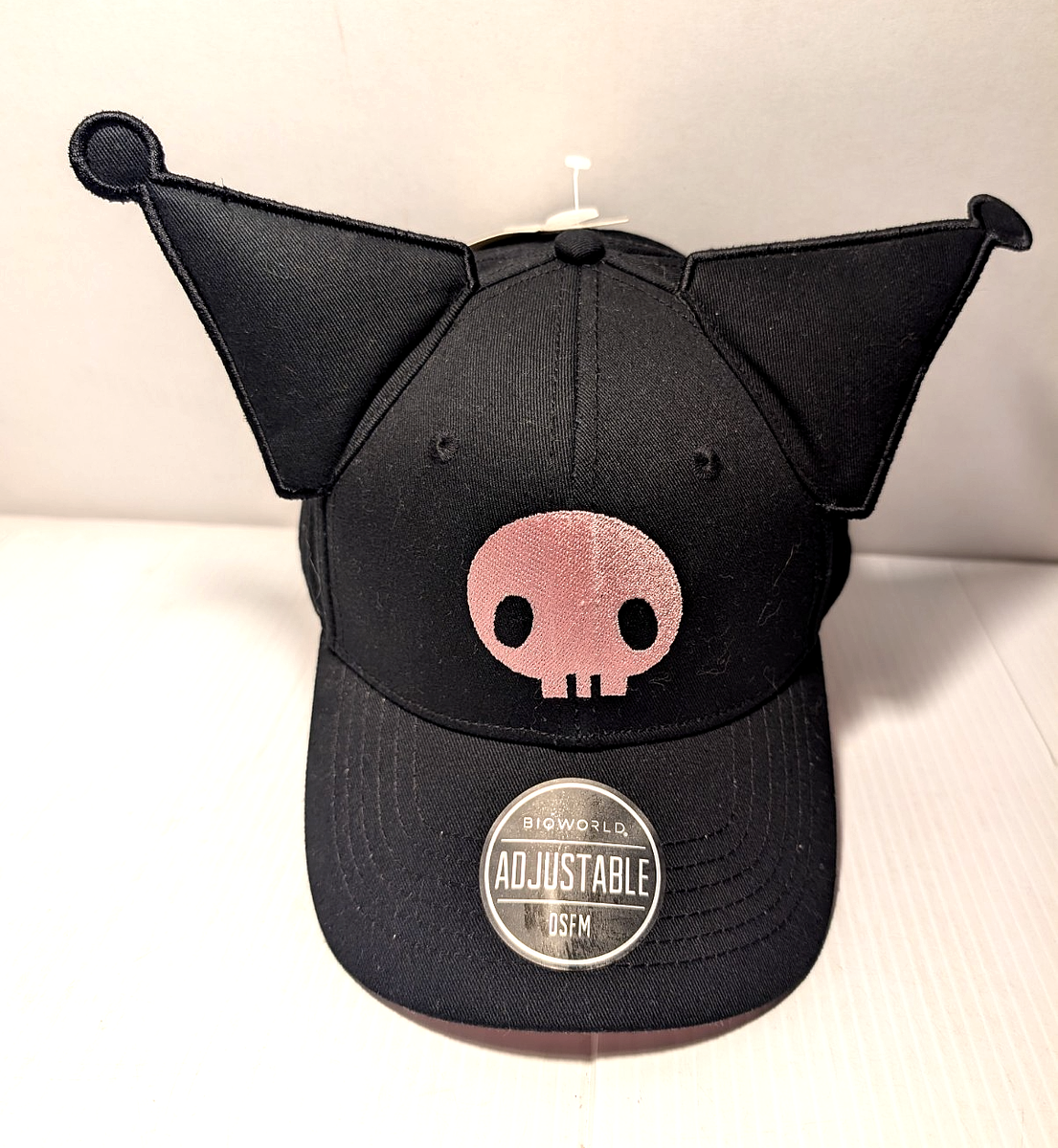 Kuromi Black BallCap w/Ears & Pink Skull Adjustable Snapback Hat