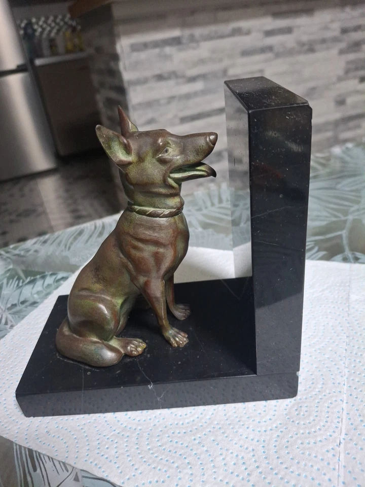 Ancien Serre Livres Art-deco Chien Berger Allemand ou Loup - Photo 2/4