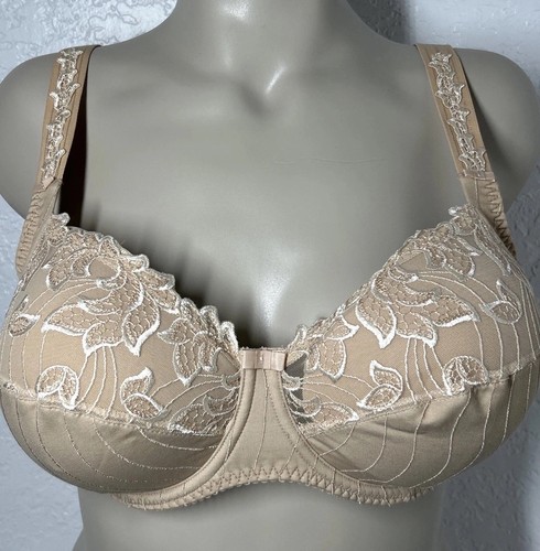 Prima Donna Deauville Full Cup Bra UK 38E Underwire Floral Lace Beige Unpadded