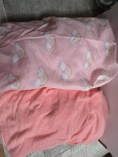 LOT Of 2 Fitted Crib Sheets Elastic Sides Baby      Solid Pink Rainbows Clouds