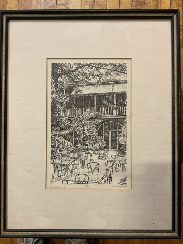 Linda Barton Miller "Frenchman's Patio" Signed Limited Edition Etching