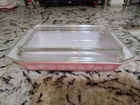 Vintage Pyrex 548-B  1  1/4 QT Pink Daisy Space Saver Casserole Baker w/ Lid