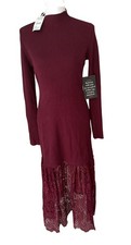 Hyacinth House New Size Large Dress Maroon Midi Merlot Lace Trim Bottom