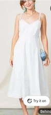 White A-Line Midi Summer Casual Dress Medium– Smocked Back, Cottagecore