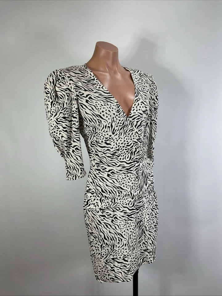 Vtg 80s All That Jazz Leopard Print Faux Wrap Dress Shoulder Pads Spandex Sz 11 - Image 4 of 4