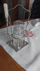 Vintage 1920s Silver Plated Pickle Serving Condiment Jar with Stand + Fork