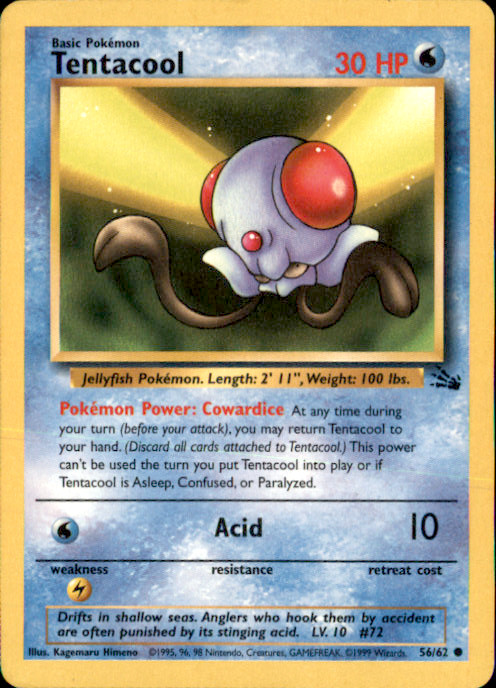 Tentacool 56/62 Unlimited Common Fossil LP Pokémon TCG