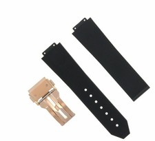 CINTURINO SILICONE GOMMA 21 MM CHIUSURA DEPLOYMENT PER OROLOGIO HUBLOT 38 MM NERO