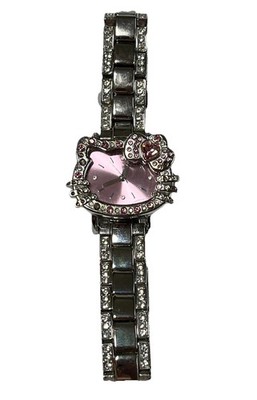 Vintage Hello Kiitty Rhinestones Watch Sanrio HELLO KITTY ACCUTIME Watch Silver Band Swarovski  main image 2
