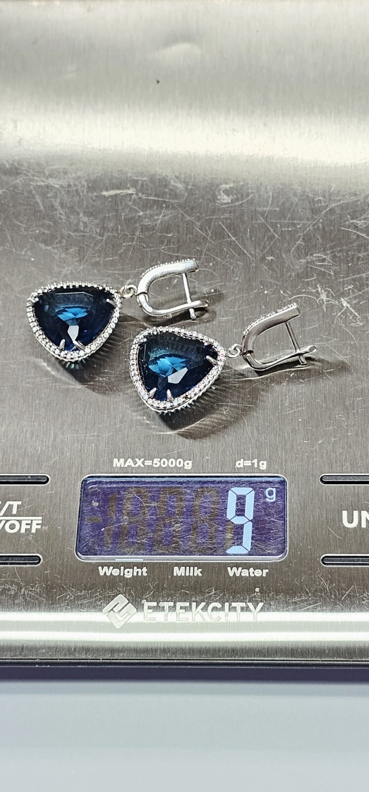 Geometric Blue White Crystal Statement Dangle 925… - image 6