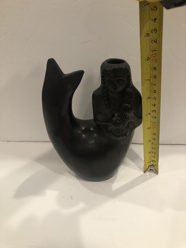 Black Clay Vessel Mermaid Dona Rosa Mandolin Primitive Nautical Decor Sculpture - Picture 4 of 12