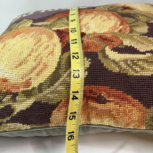 Vintage Needlepoint Throw Toss Pillow Apples Sonoma Fruit Needlework Purple Flaw - Picture 7 of 13