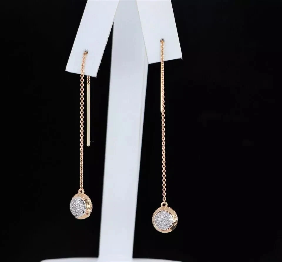 Women's Drop Earring 14K Yellow Gold Plated 1.10Ct Round Cut Lab Created Diamond - Image 3 of 4