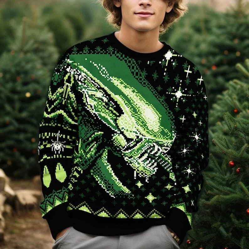 Xenomorph Alien Ugly Christmas Sweatshirt, Alien Movie Holiday Sweater