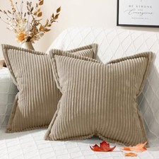 Corduroy Pillow Covers 18x18 Inch Set of 2 - 18" x 18" Pack of 2 Khaki