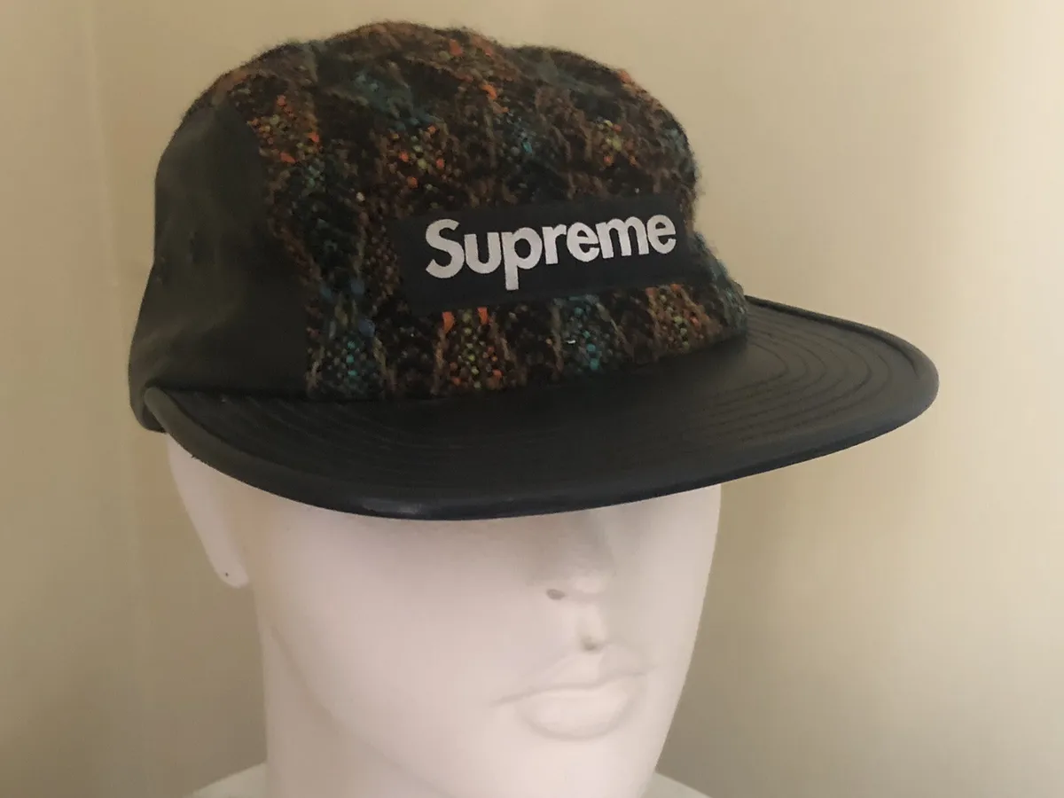 Supreme diamond tweed Leather baseball cap hat
