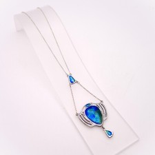 Sterling Silver Charles Horner Antique 1909 Blue / Green Enamel Necklace