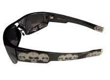 LOCS 91025 Black Sunglasses Authentic Hardcore Shades W/ Chrome Skulls
